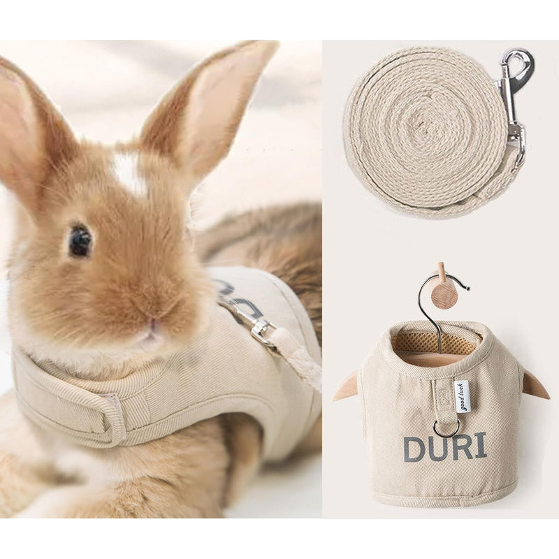 Rabbit Harness Leash Set Escape Proof Walking Gear Adjustable Reflective Letter Print Pet Vest for Bunny Dog Kitten Cat Ferret Small Animals (Medium,Khaki) Medium Khaki - PawsPlanet Australia