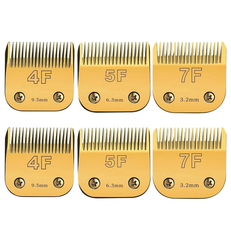Size 7FC/5FC/4FC Detachable Pet Dog Grooming Clipper Blades Set,Compatible with Andis,Oster A5,Wahl KM Series Clippers,Cut Length 1/8"(3.2mm) to 3/8”(9.5mm),6 Pack-Gold yellow - PawsPlanet Australia