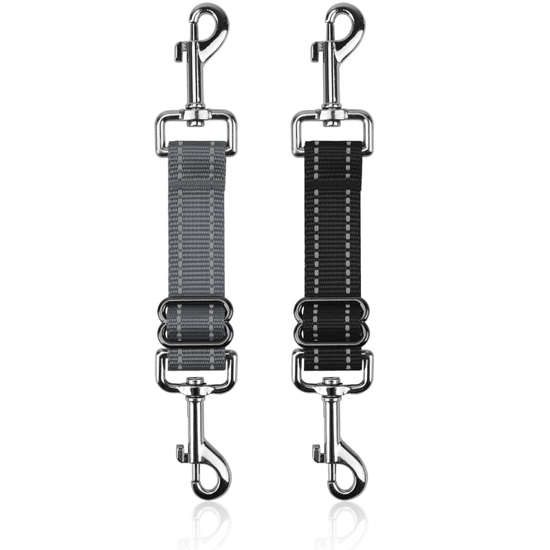 YUEPET Dog Safety Collar Clips 2 Pack Adjustable Prong Backup Clips Reflective Double Ended Backup Clasp Leash Connector for Dog Harness to Collar Safety Clip(Grey+Black) Grey+Black - PawsPlanet Australia