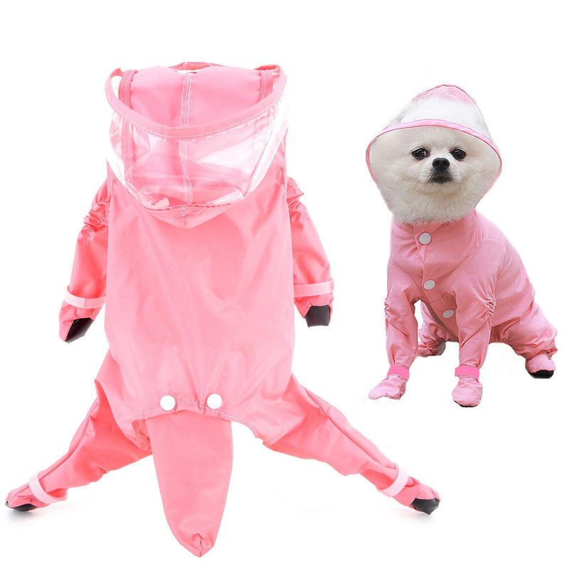 SMALLLEE_LUCKY_STORE Cute Raincoat for Small Dogs with Hood and Boots Detachable Tail Puppy Botton Down Rain Jacket Full Boby 4 leg Jumpsuit Waterproof Lightweight Clothes,Pink,XL XL pink - PawsPlanet Australia