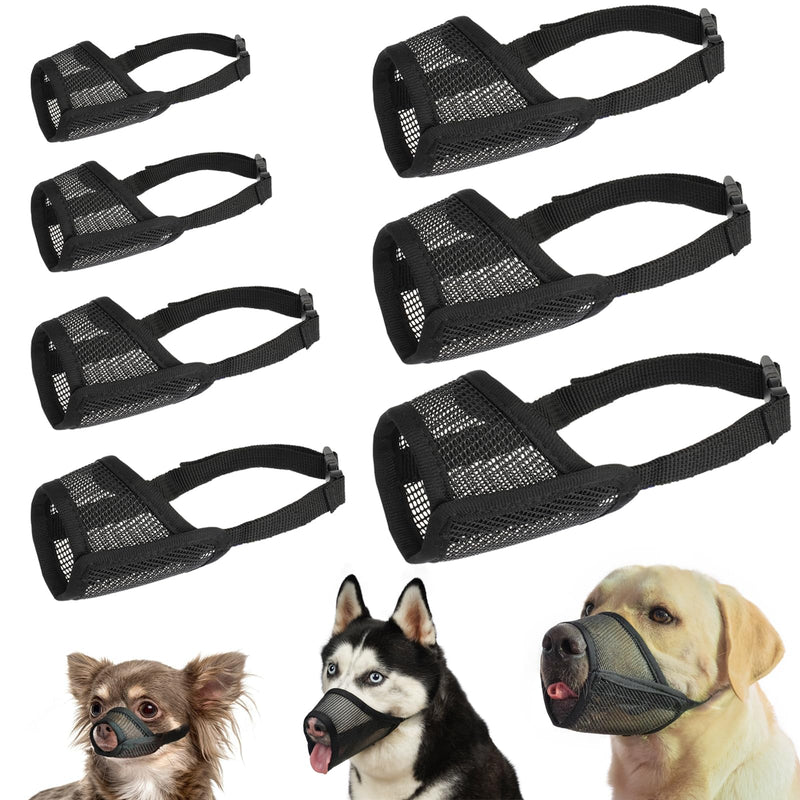 LUCKYPAW Dog Muzzle Suits for Small Medium Large Dogs, Mesh Muzzle Anti Biting Chewing, Breathable Mouth Cover Set with Adjustable Strap for Grooming Vet Visiting Training, 7 PCS(XXS-XXL), Black Full Size 7 PCS(XXS-XXL) - PawsPlanet Australia