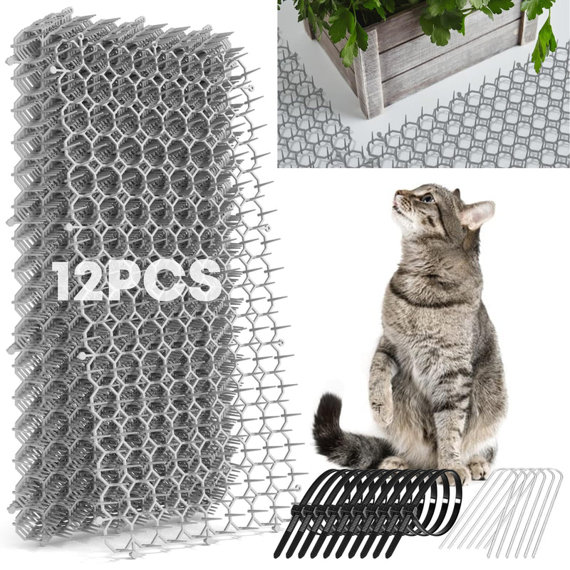 12 Pack Scat Mat for Cats - 16 x 8 Inch Cat Deterrent Mat with Spikes with 1 Inch Spikes, 6 Garden Staples & 10 Zip Ties. Pet Training Mat for Cat Repellent Indoor & Outdoor 12 Pack 7.9 x 15.7 - PawsPlanet Australia