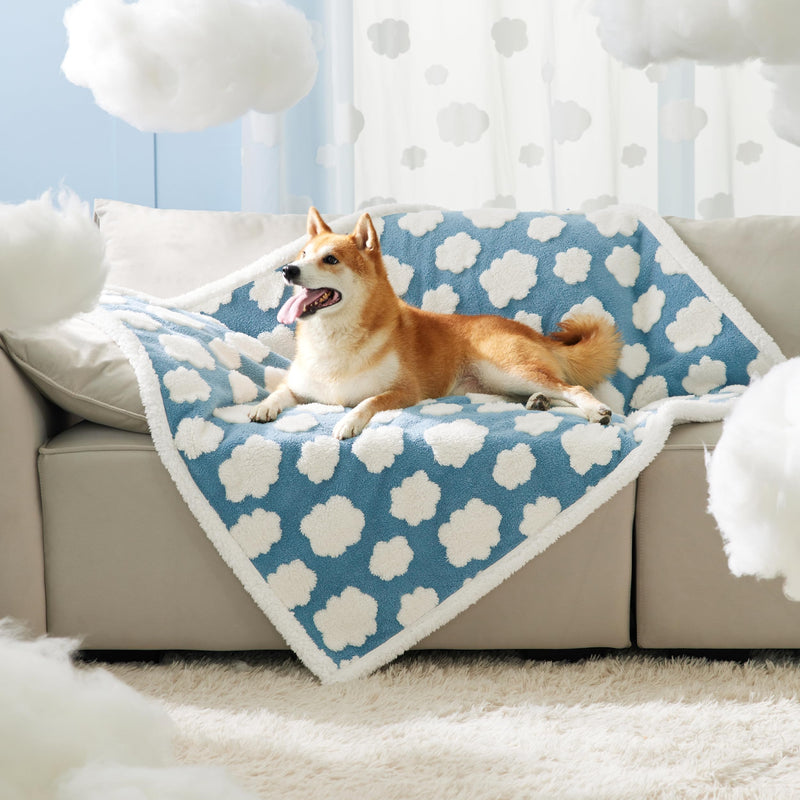 LE SURE Waterproof Dog Blanket for Large Dogs - Washable Double Sided Dog Blankets with Warm Jacquard Shag and Soft Sherpa Fleece, Pet Cat Blanket for Couch Protection, 3D Textured Cloud, Blue L(40x50") Cozy Clouds Blue - PawsPlanet Australia