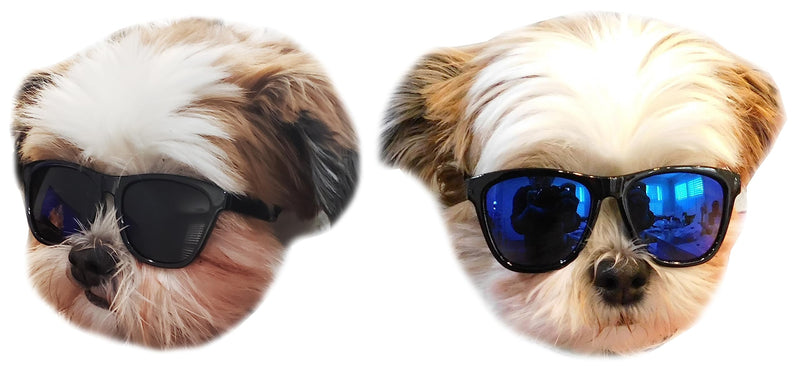 G014 Dog Cat Pet 80s Sunglasses Goggles for Small Breeds up to 15lbs (2-Pack Black+ Black-Blue Mirror) 2-pack Black+ Black-blue mirror