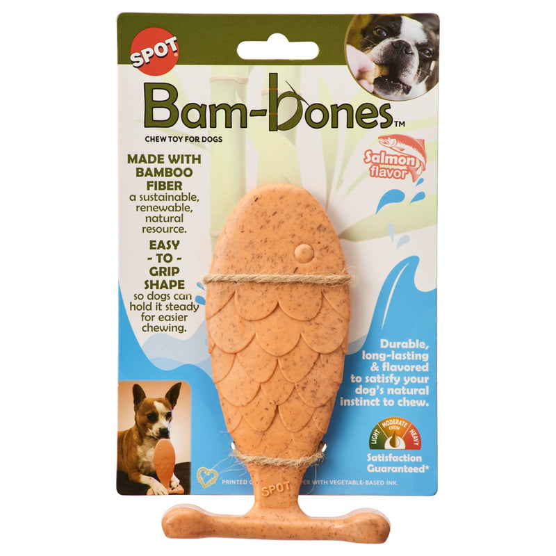 SPOT Bam-Bones Fish - Made with Strong Bamboo Fiber, Durable Long Lasting Dog Bone for Light to Moderate Chewers, Great Chew Toy for Adult Dogs & Teething Puppies under 30lbs, 5.5in, Salmon Flavor - PawsPlanet Australia
