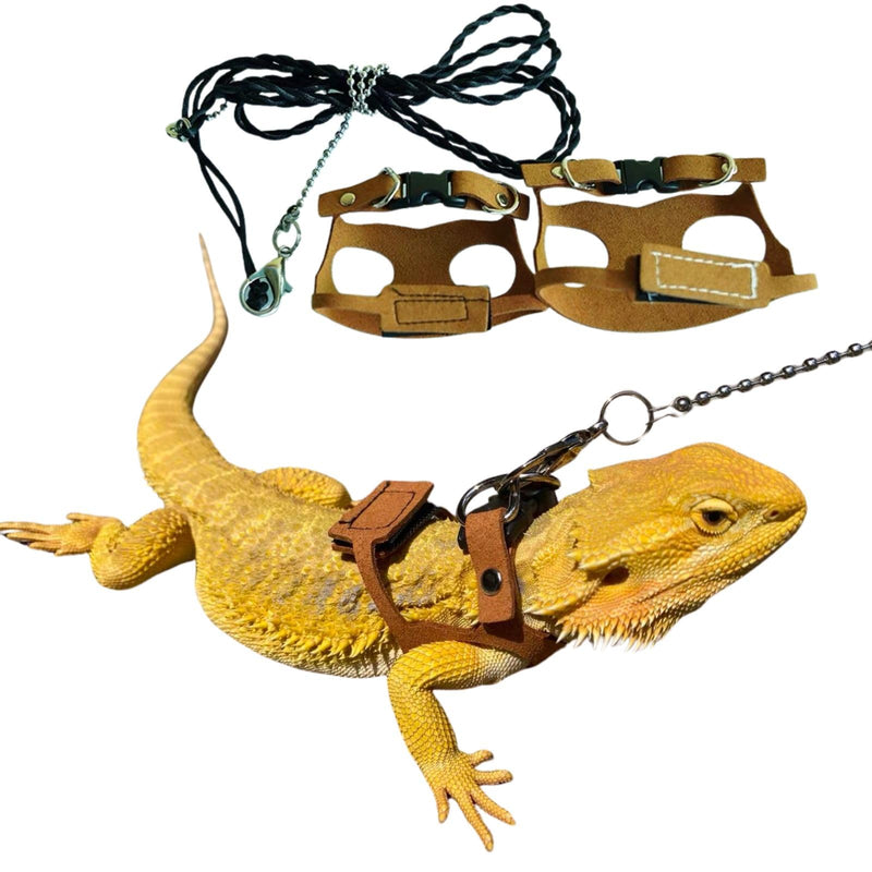 Bearded Dragon Harness and Leash Adjustable(M,L,XL) - Soft Leather Reptile Lizard Leash Accessories for Bearded Dragon, Lizard and Other Small Pets (2PC(L/XL)) 2PC(L/XL) - PawsPlanet Australia