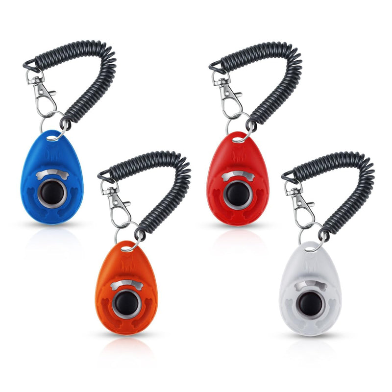 yuntop 4 Pieces Pet Training Clicker with Wrist Strap and Dog Training Treat Pouch Pet Training Clicker for Training Puppy Cats Birds Dog Clicker Training Kit Behavioral（White, Red, Orange, Blue） - PawsPlanet Australia