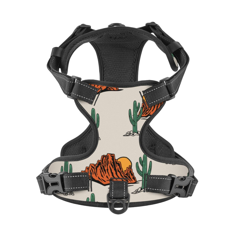 No Pull Dog Harness for Large Dogs Easy Walk Dog Vest Adjustable Collars Harnesses & Leashes Set Breathable Oxford Outdoor Walking Safety Reflective Strip Western Theme Cactus Cowboy Prints - PawsPlanet Australia