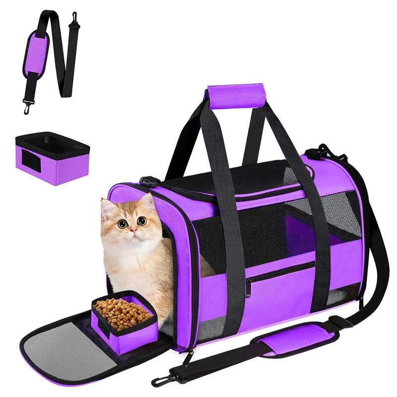 Airline Approved Cat Carrier Dog Carriers for Small Dogs Under 15 Lbs, Collapsible Soft Sided Travel Carriers for Puppy Kitten, Purple - PawsPlanet Australia