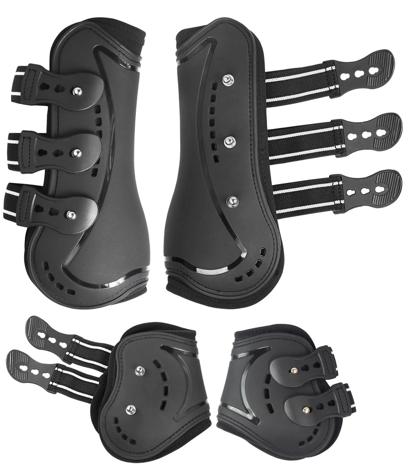 Horse Tendon Boots, Fetlock Boots & Open Front Boots for Jumping, Set of 4, Horse Protection Leg Guard, Black, Horse Size Large - PawsPlanet Australia