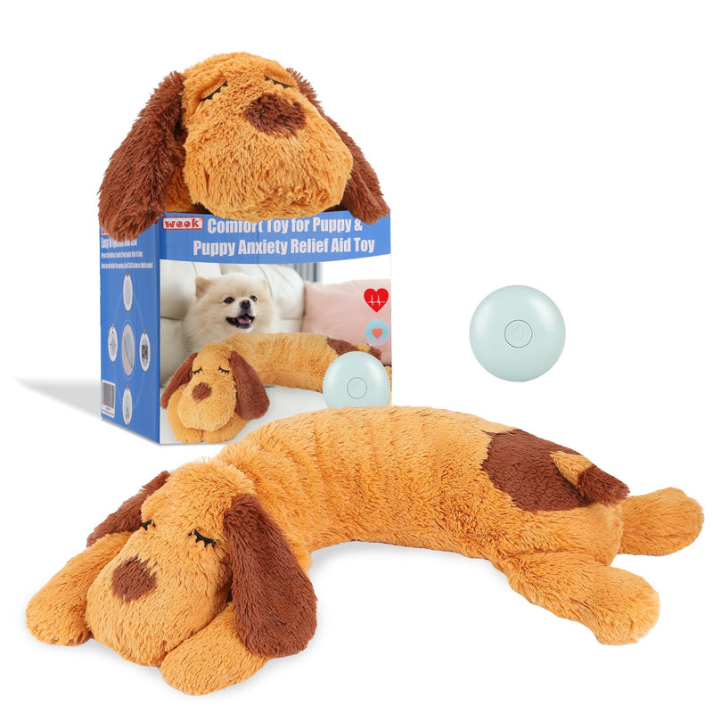 Heartbeat Puppy Toy - Comfort Cuddler Pillow, Dog Anxiety Relief Calming Aid,Heartbeat Stuffed Toy for Dogs,Puppy Heartbeat Toy Sleep Aid,Dog Heartbeat Toy for Pet brown1 - PawsPlanet Australia
