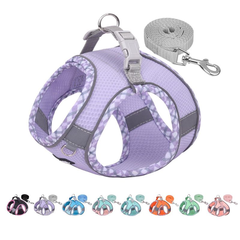 AIITLE Durable Dog Harness and Leash Set for Walking, Step in Puppy Harness, Spring Soft Breathable Pet Supplies, Reflective Bands, for Extra Small Dogs and House Cats Purple XXXS XXXS(Chest: 8.5 - 10") - PawsPlanet Australia