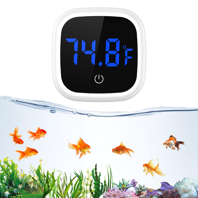Digital Aquarium Thermometer, Stick-on Fish Tank Thermometer, Wireless Tank Temperature Sensor with LED Touch Screen, Battery, ℉, for Fresh Water, Tap Water, Marine Water 1 PCS White - PawsPlanet Australia