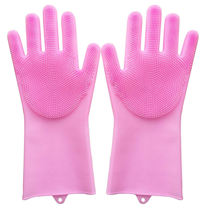 Pet Grooming Gloves, Silicone Gloves Dog Bathing Supplies Hair Removal Gloves, High Density Teeth Bathing Shampoo Shedding Bath Brush Scrubber Washing for DOD and Cat (Pink) - PawsPlanet Australia