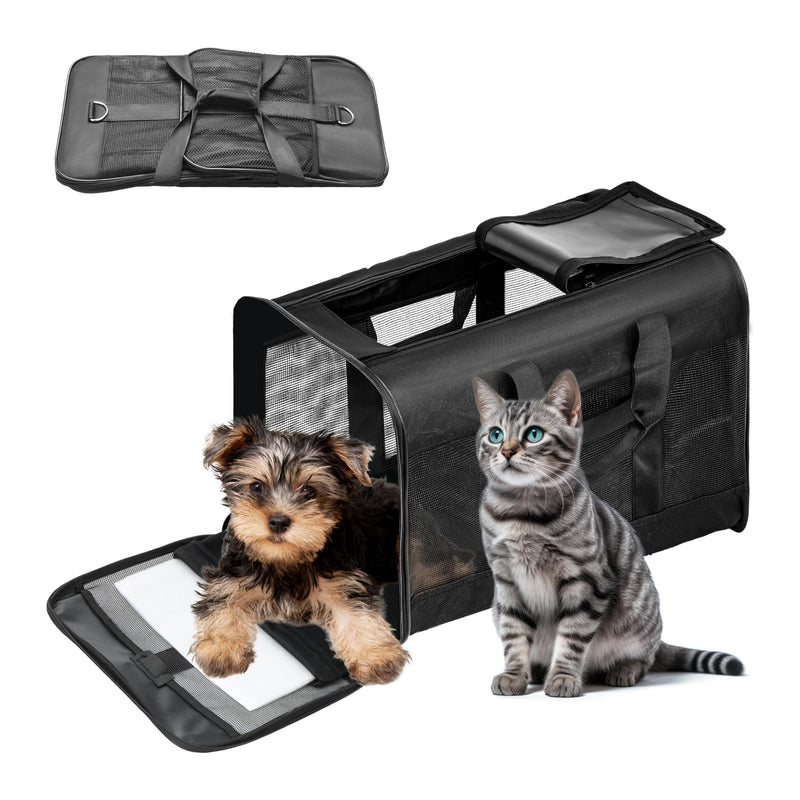 Pet Travel Carrier Soft Sided Portable Bag for Cats, Small Dogs, Kittens or Puppies, Collapsible, Durable, Airline Approved, Travel Friendly (Black Regular) - PawsPlanet Australia
