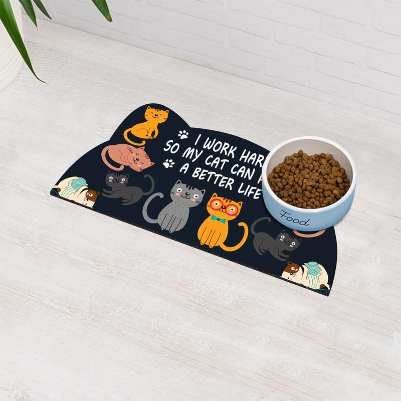 Cat Food Mat for Indoor Cats - No Stains Easy Clean Pet Supplies - Cat Bowls for Indoor Cats (Dark Grey, 19"x9") Dark Grey Small size - PawsPlanet Australia