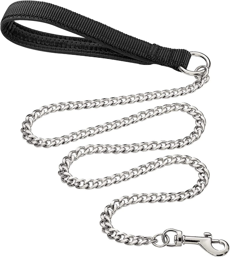 Chain Heavy Duty Metal Dog Leash, 6FTx3mm Chew Proof Pet Leash Chain with Soft Padded Handle for Large & Medium Size Dogs Walking, Training and Traveling (30-120 lbs) 6FTx3mm (30-120 lbs) - PawsPlanet Australia