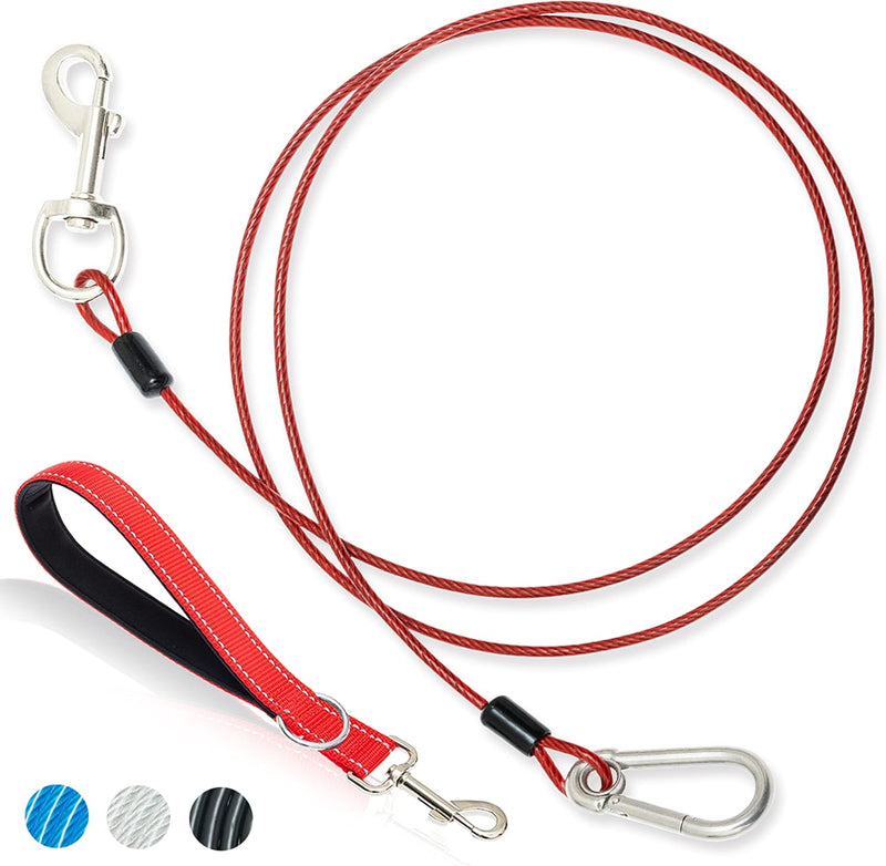 Leashboss 2 Pack Dog Tie Out Cables for Large Dogs - 5 Ft Heavy Duty Tether for Outside Dog Runner - Durable, Chew-Proof, Dog Lead for Yard, Camping, and Training 5 Foot - 2 Pack Classic Red - PawsPlanet Australia