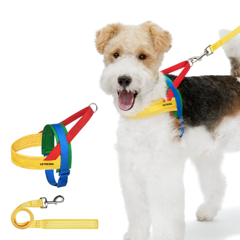 VETRESKA MoMA Dog Harness and Leash Set, Easy Walk Dog Harness for Small Medium Dogs, No Pull Puppy Harness for Walking and Training, Adjustable, Take Control & Anti-Twist Pet Lead Combo(Yellow, XS) XS(Chest: 16.9"-22") Chroma Yellow - PawsPlanet Australia