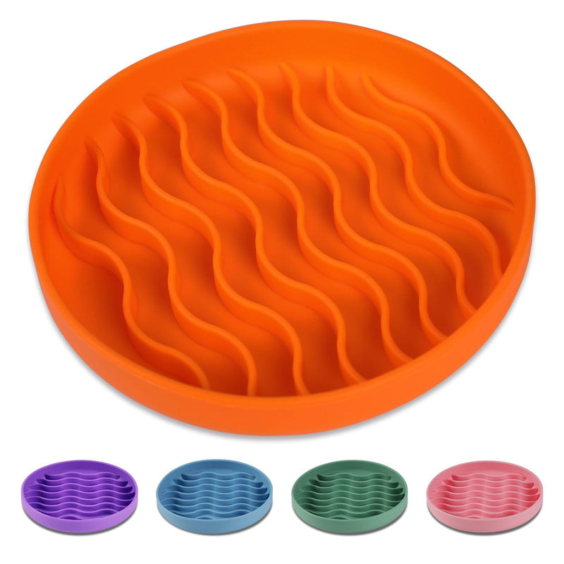 Slow Feeder Dog Bowls, Silicone Food Bowl Anti-Gulping, Pets Puppy Slow Feeder with Suction Cups, Dishwasher Microwave Safe for All Small Medium Dogs, Wave Design Orange - PawsPlanet Australia