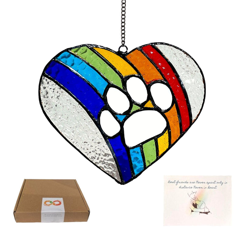 Stained glass Dog Memorial Gifts for Loss of Dog, pet memorial gifts for dogs, Paw Prints Forever in Our Hearts, Rainbow Bridge Dog Memorial gifts,dog passing away gifts rainbow, heart, paw print - PawsPlanet Australia