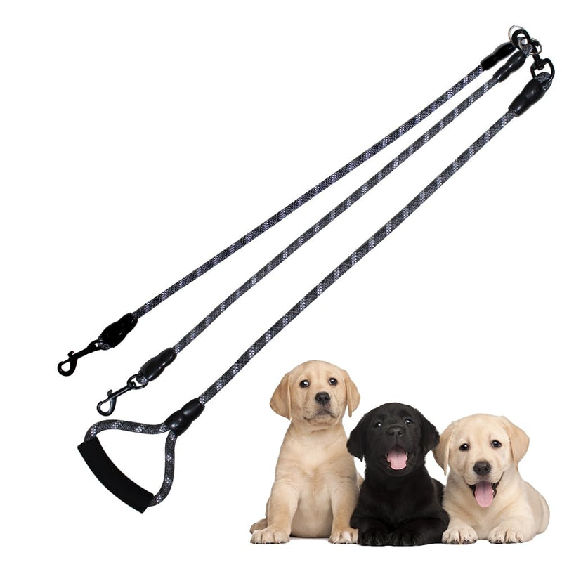Dual Dog Leash, Reflective Heavy Duty Two Dog Leash for Small Medium Large Dogs, 2 Dog Leashes, 360° Swivel Tangle Free with Comfortable Handle, Support Add to Multiple Rope, Black Double Leashes - PawsPlanet Australia
