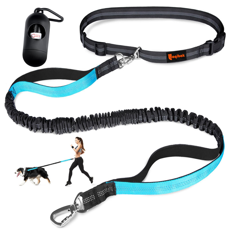 Hands Free Dog Leash, Adjustable Waist Leash for Dog, Handle Bungee Dog Leash 4.2-6.7 Feet Long with Reflective Stitches for Walking Hiking Running, Fits 26"- 47" Waist, Black & Blue Black-Blue - PawsPlanet Australia