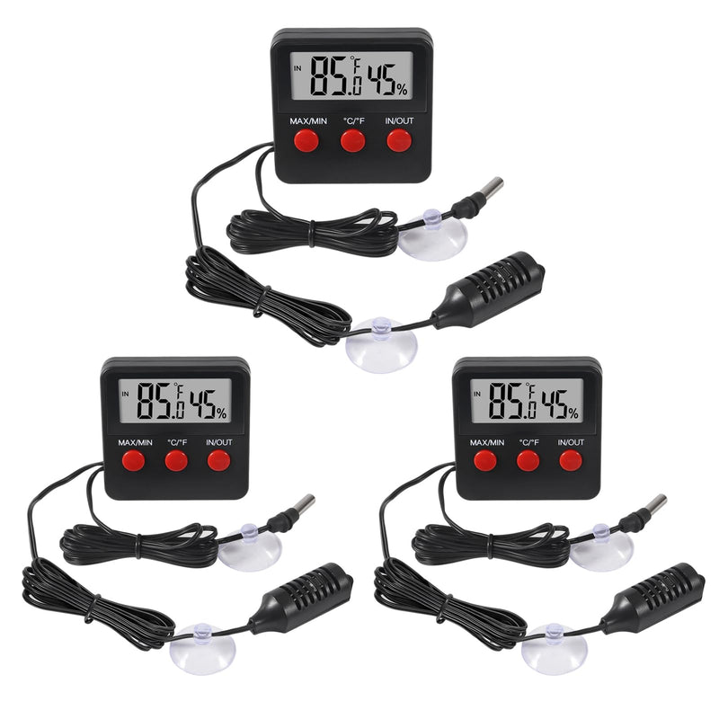 3PCS Digital Reptile Thermometer and Humidity Gauge Remote Probes Reptile Terrarium Thermometer Hygrometer Indoor Outdoor Temperature and Hygrometer Gauge - PawsPlanet Australia