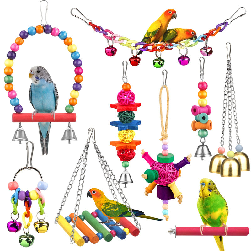 Bird Toys for Conures with Colorful Ladder Hammock Bird Cage Accerious Bird Perch Stand Chewing Toys Hanging Bell for Parrot Parakeet Cockatiel Lovebirds - PawsPlanet Australia