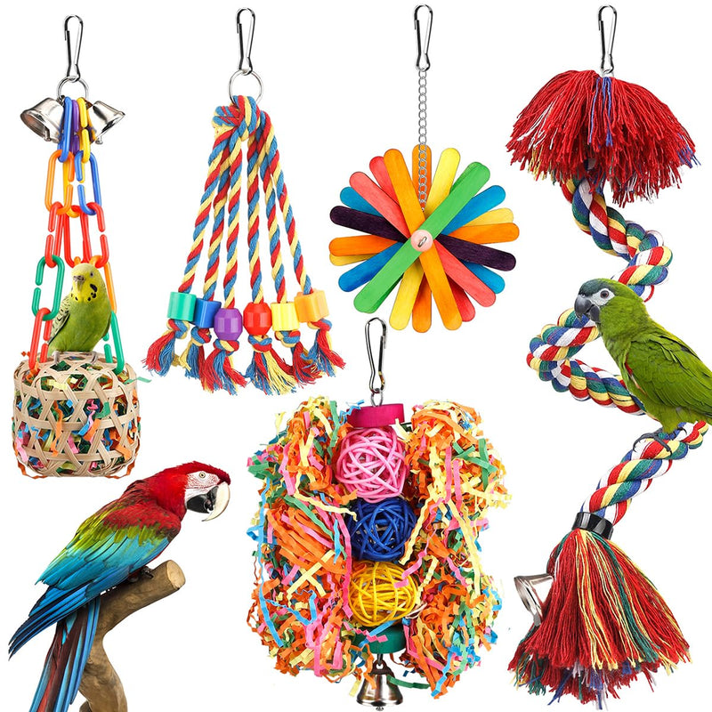 Bird Toys Rope Perch with Bell Colorful Bird Chewing Shredding Foraging Toys Parrot Swing Climbing Standing Hanging Toys Cage Accessories for Conure Cockatiel Budgies Lovebird - PawsPlanet Australia