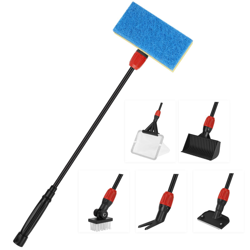 hygger Multi-Use Fish Tank Cleaning Tools Kit, 6 in 1 Aquarium Clean Set with Long Handle Blade Scraper Sponge Scrubber Firm Scrub Brush Fish Net Gravel Rake for Acrylic & Glass Tank S(17.7" long handle) - PawsPlanet Australia