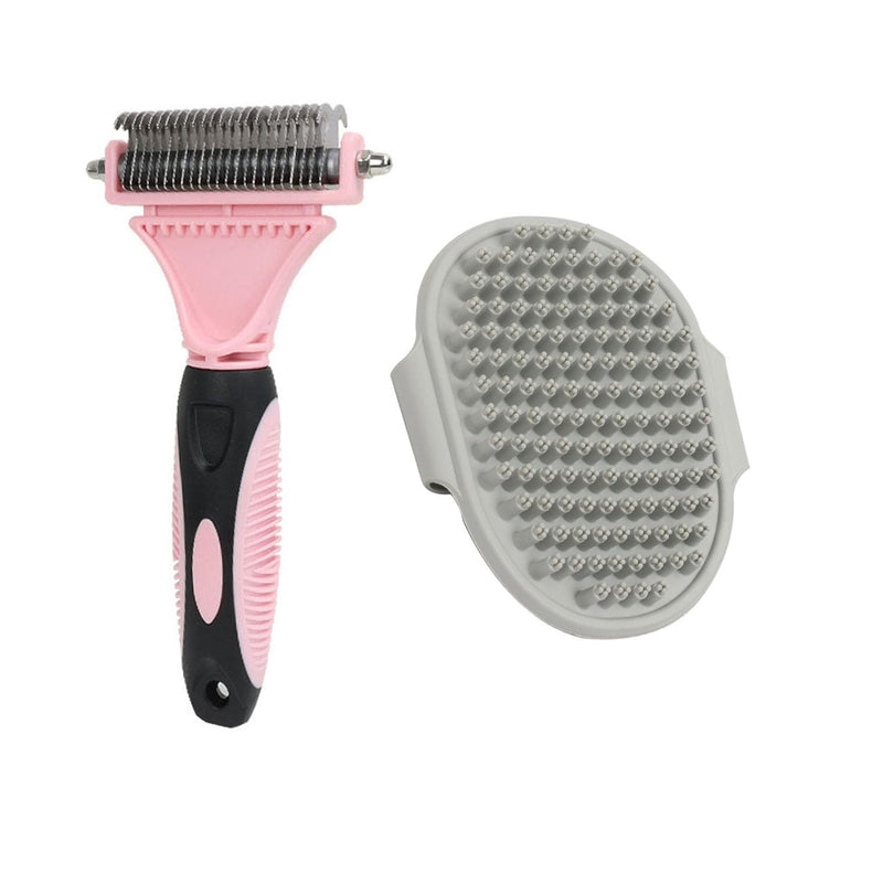 Pet Dematting Comb - 2 Sided Undercoat Rake for Cats & Dogs - Safe Grooming Tool for Easy Mats & Tangles Removing - Medium and Long Haired Cats Dogs Brush for Shedding. (Pink) Pink - PawsPlanet Australia