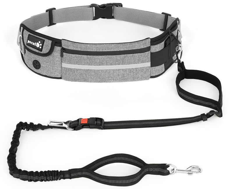 Pecute Hands Free Dog Leash with Pouch, Waist Belt Fanny Pack with Soft Padds, Dual Padded Handles and Durable Bungee for Walking, Hiking, Jogging Biking, and Running (Up to 220lbs) Grey 2.0 - PawsPlanet Australia
