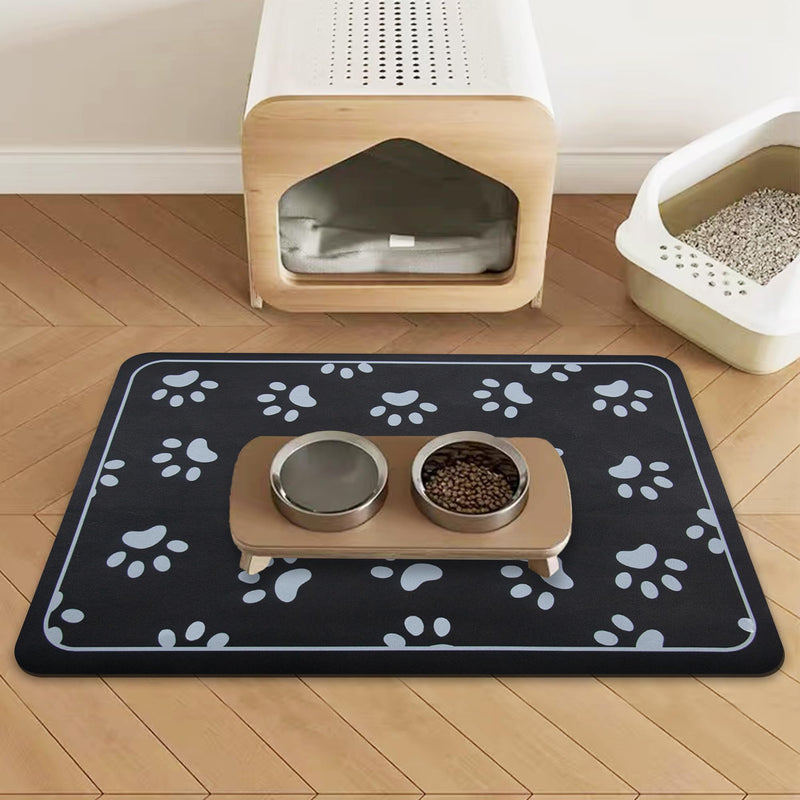 Dog Bowl mat and Dog Feeding mat, Dog mat for Water Bowl, Absorbent Non-Slip pet Water Bowl mat Quick Drying Dog Food mat cat matt for Food and Water（Black+18.1x12.5in+Rectangular） Black & Paw print 18.1x12.5in - PawsPlanet Australia