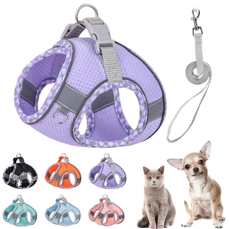 Cute Plaid No Pull Dog Harness for Small Dogs Soft Mesh Small Dog Harness and Leash Set Easy Walk Step in Puppy Harness Vest Pet Cat Chihuahua Yorkie Shih Tzu Dog Harnesses (Purple,XS) XS (Recommend 6-8 lbs) Purple - PawsPlanet Australia