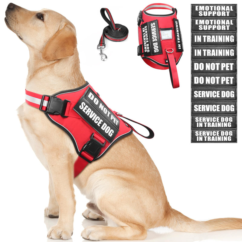 Service Dog Harness and Leash Set, Training Dog Vest with 10 Dog Patches, Emotional Support Therapy Dog Vest Harness for Small Medium Large and Extra Large Dogs(Red, L) Red - PawsPlanet Australia