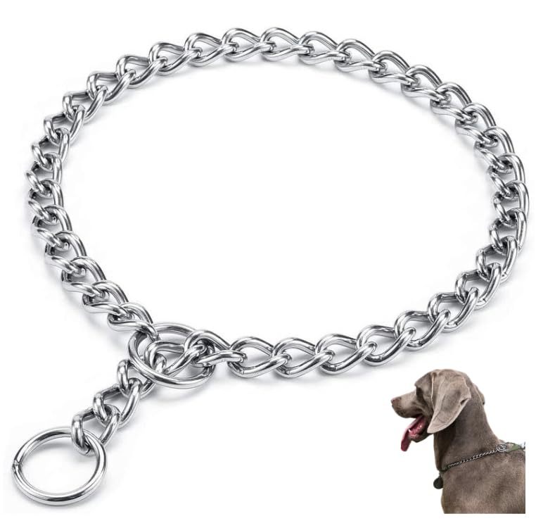 (Made in USA) Stainless Steel Dog Chain Collar – Chew Proof Slip and Martingale Chain for Dogs – Anti Winding, Heavy Duty Dog Chain Collar - Made in USA with Smooth Chrome Finish (EX -26") "EX" - Suitable for Dog's Neck Max of 26''