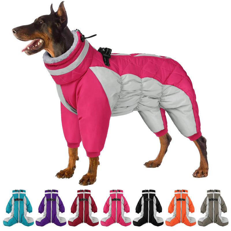 SUNFURA Full Body Dog Coat - Warm Fleece Jacket for Small Dogs, Turtleneck Winter Coats with Harness, Reflective Dog Snowsuit Windproof Puffer Jackets with Legs for Pug, Jack Russel, Hot Pink S