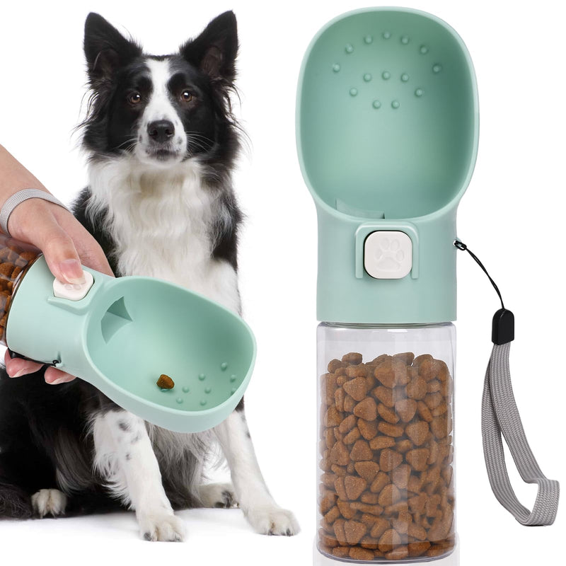 Handheld Dog Food & Treat Dispenser Built-in Clicker & Treat Pouch, Handy Feeder for Puppy Training Walking Hiking Traveling (10 OZ, Green) 10 OZ - PawsPlanet Australia