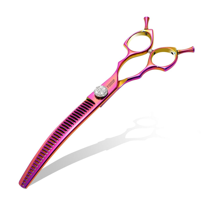 Professional Curved Chunkers Shears Dog Grooming 7.5'' Rainbow Curved Thinning Scissors for Large Dogs, 35 Teeth, Japan 440C Stainless Steel, Purple 7.5 in Curved Chunkers Rose Red - PawsPlanet Australia