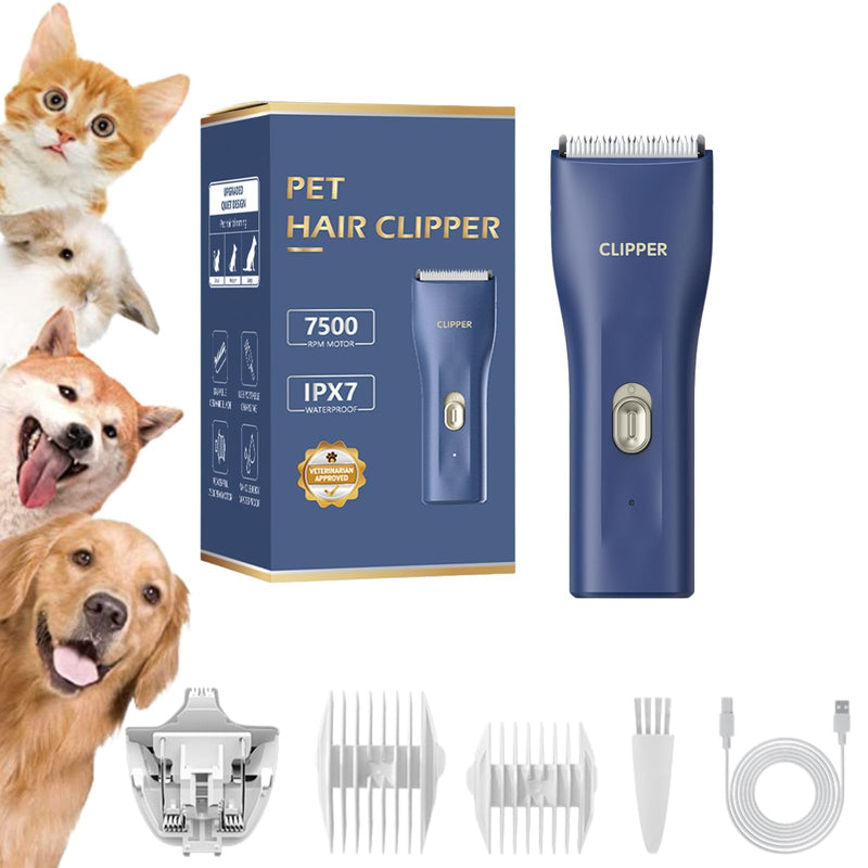 Dog Grooming Kit Clipper for Thick Coat Low Noise Cordless Cat Hair Trimmer Rechargeable Shaver Pet Grooming Tools for Small and Large Animals L006-blue+narrow Blade - PawsPlanet Australia