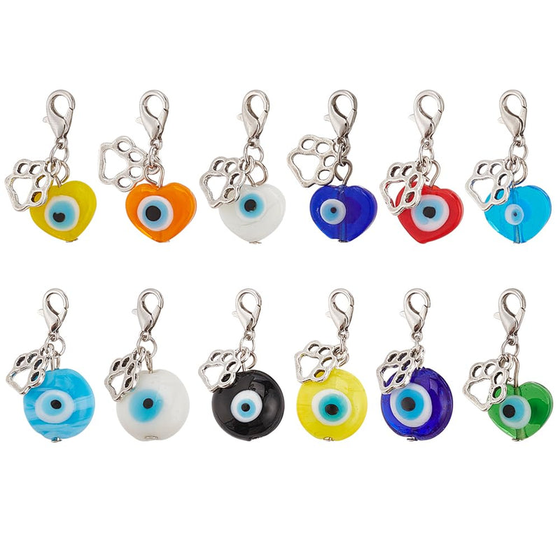 12pcs Evil Eye Pet Collar Pendants for Cat Dog Heart Bead Jewelry Charms Lucky Dog Paw Pet Collar Pendants Clip-on Charms for Bag Decor Keychain Pet Necklace Training Home Decoration - PawsPlanet Australia