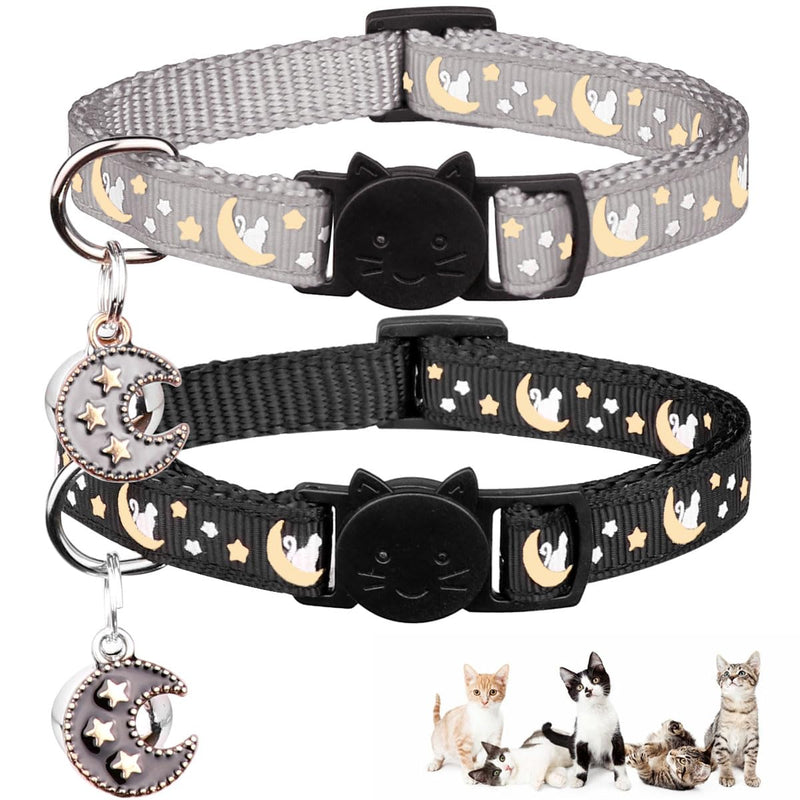 2Pcs Breakaway Cats Collars Cat Collars for Boy & Girl Cats Adjustable Kitten Collars with Bell,Black+Gray 7.0-10.7'' Black+Gray - PawsPlanet Australia