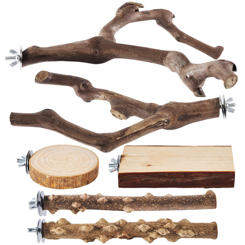 6-Piece Bird Perch Set - Natural Wood Grape Sticks, Paw Grinding Forks, Bird Stand & Toys for Parakeets, Cockatiels, Conure, Budgies - PawsPlanet Australia