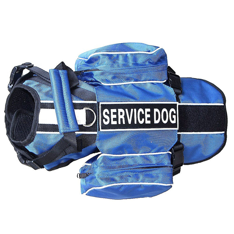 Service Dog Harness, Saddle Bag Backpack Carrier Outdoor Travel Hiking Camping Harness, Removable Saddle Bags and Patches (Blue, L Girth 26-31") L Girth 26 - 31" Blue - PawsPlanet Australia