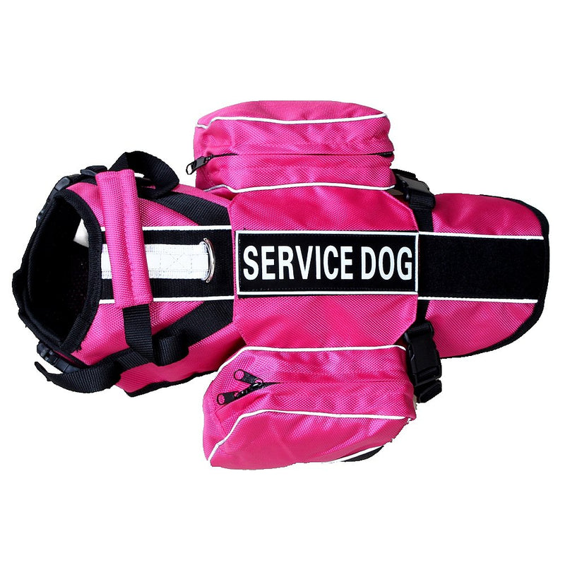 Service Dog Harness, Saddle Bag Backpack Carrier Outdoor Travel Hiking Camping Harness, Removable Saddle Bags and Patches (Hot Pink, S Girth 16-20") S Girth 16 - 20" Hot Pink - PawsPlanet Australia