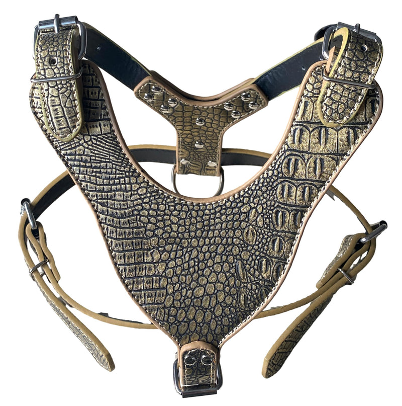 Leather Dog Harness - Chest for Large Dogs Pitbull Mastiff Boxer Bully - Black Pink Red Gold Leopard - Brown - 26"-34" (Gold Brown) Gold Brown - PawsPlanet Australia