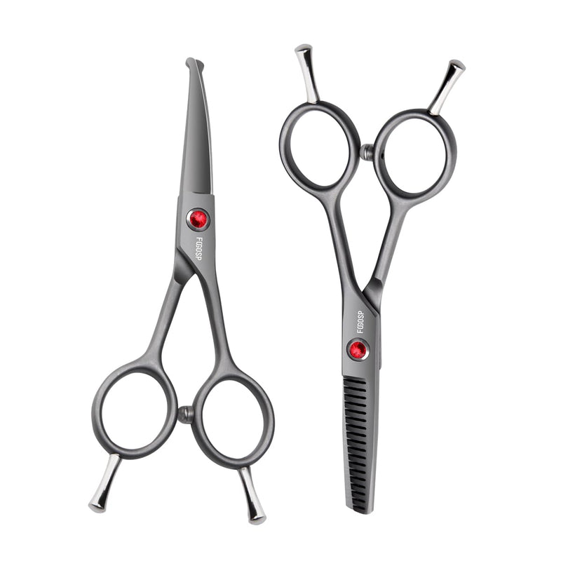 4.5" Dog Grooming Scissors - 2pcs Curved Scissors & Thinning Shears for Small Dog, Cat Face & Paws - Japan 440C (2Kit) 2Pcs Kit (Curved+Thinning) 4.5 inch - PawsPlanet Australia