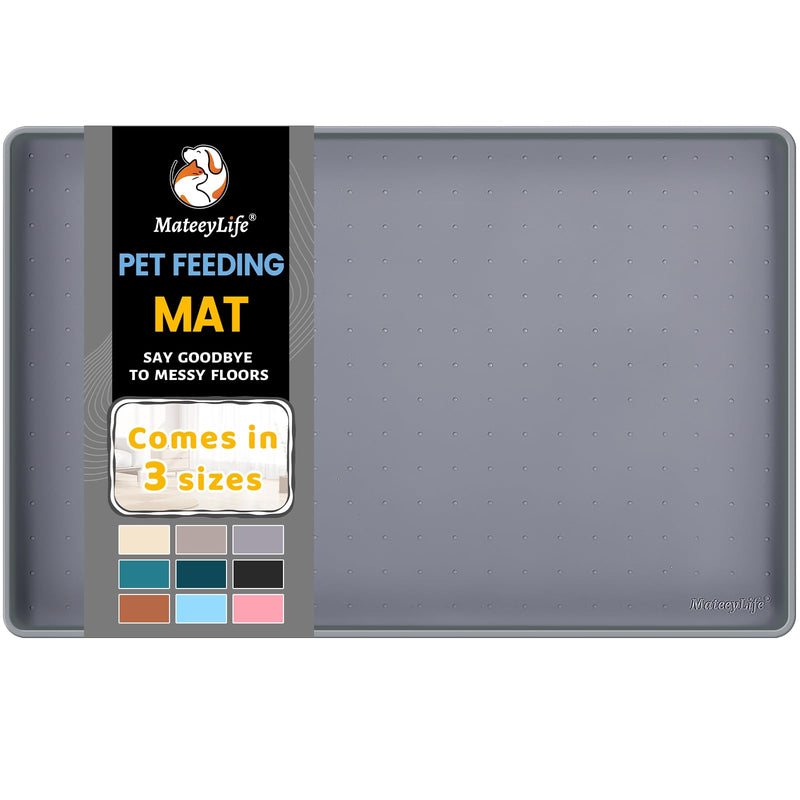 MateeyLife Silicone Cat & Dog Food Mat for Floors Waterproof, Anti-Slip Dog Bowl Mats for Food and Water, Pet Feeding Mats with Lip to Prevent Spills, Pet Placemat for Messy Drinkers to Protect Floors 18''×12'' Gray - PawsPlanet Australia