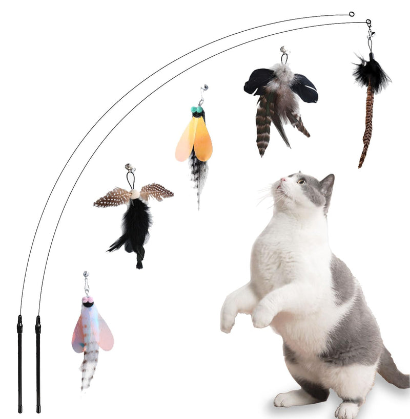 Cat Feather Toys, Indoor Cat Interactive Toys, 2 PCS Flexible Wire and 5 PCS Cat Feather Toys, for Bored Indoor Cats, Indoor Cat Chase Toys - PawsPlanet Australia
